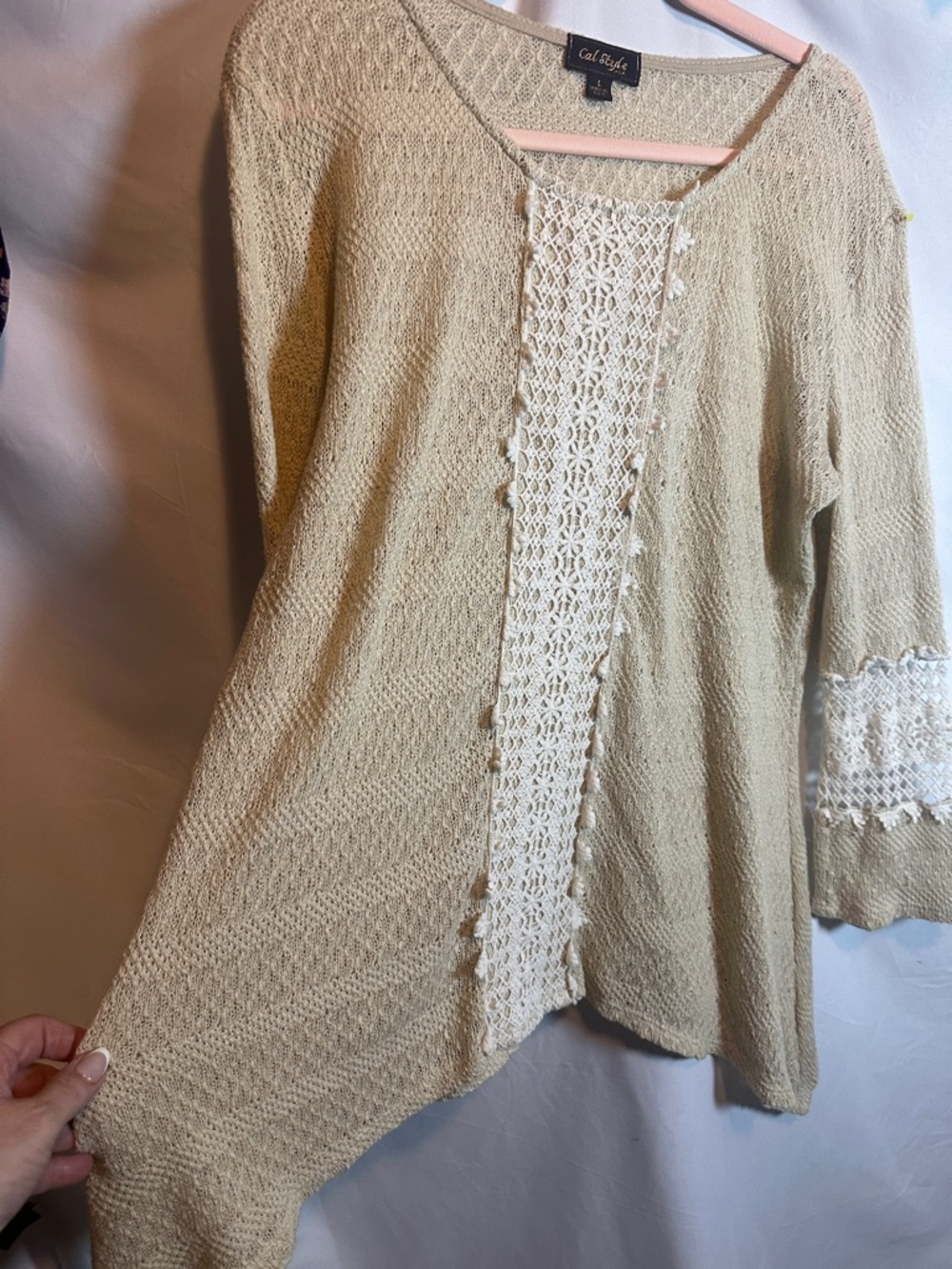 Cal style Cream Open-Front Crochet-Trim Cardigan - Picture 2 of 7